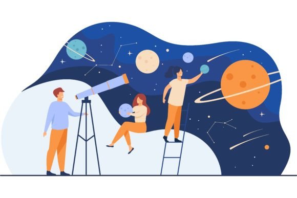 Download Man Studying Galaxy Through Telescope. W - Study Collection