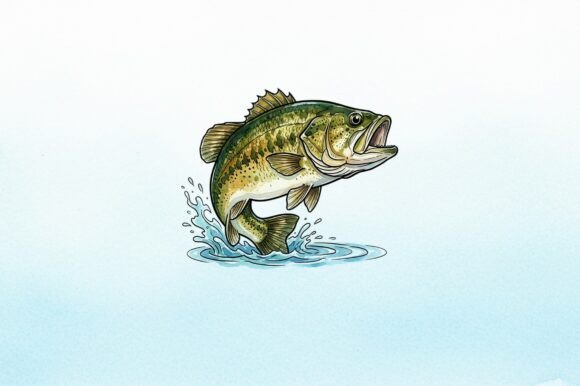 Download Bass Fish Jumping Watercolor Art - Bass Collection