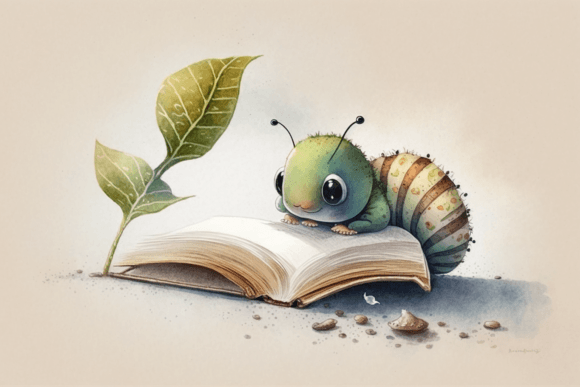 Download Watercolour Cute Caterpillar Studying - Study Collection