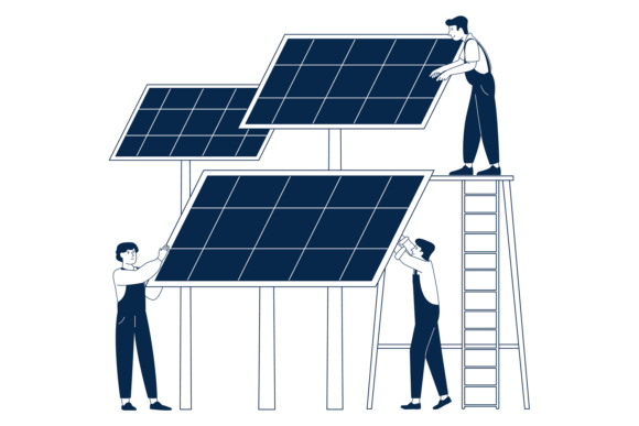 Download People Constructing Solar Panels. Techno - Tech Collection