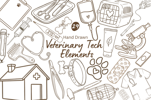 Download 29 Hand Drawn Vet Tech Elements - Tech Collection