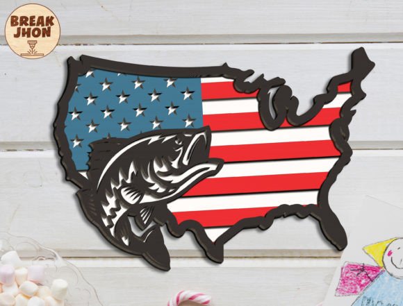 Download Largemouth Bass Map American Flag Sign - Bass Collection