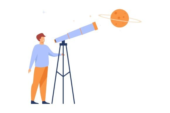 Download Man Studying Galaxy Through Telescope. M - Study Collection